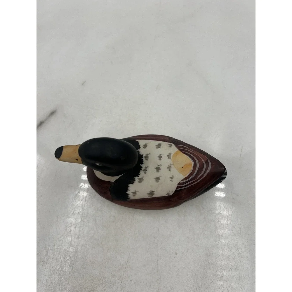 Hand Painted Ceramic Duck Figurine Mallard Decoy Style Small Home Decor Mini